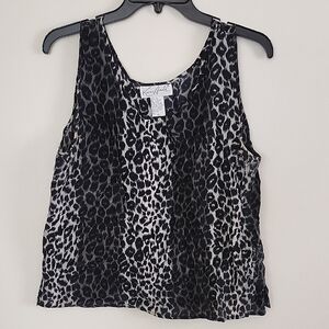 Karen Arnold Silk Leopard Print Sleeveless Blouse Shirt Womens XL